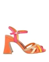 Luciano Barachini Woman Sandals Orange Size 7 Leather In Orange