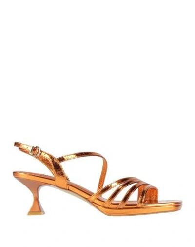 Luciano Barachini Woman Sandals Orange Size 9 Leather