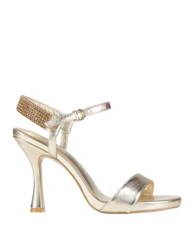 Luciano Barachini Woman Sandals Platinum Size 6 Leather In Gold