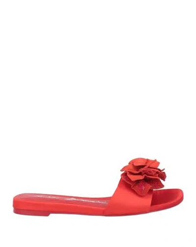 Luciano Barachini Woman Sandals Red Size 8 Textile Fibers, Leather