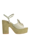 Luciano Barachini Woman Sandals Sage Green Size 8 Leather In Sage Green