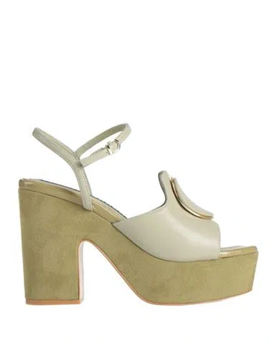 Luciano Barachini Woman Sandals Sage Green Size 8 Leather