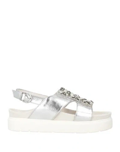Luciano Barachini Woman Sandals Silver Size 5 Textile Fibers In White