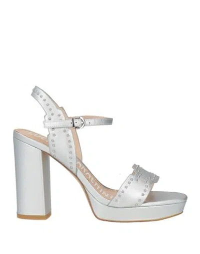 Luciano Barachini Woman Sandals Silver Size 7 Soft Leather