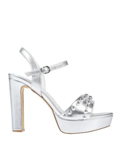 Luciano Barachini Woman Sandals Silver Size 9 Textile Fibers