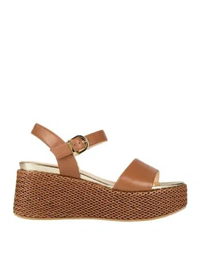 Luciano Barachini Woman Sandals Tan Size 8 Leather In Brown