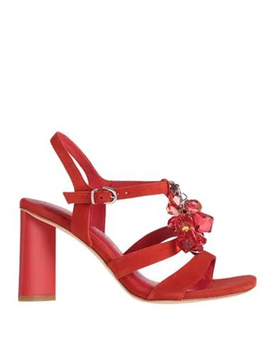 Luciano Barachini Woman Sandals Tomato Red Size 8 Leather
