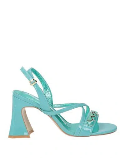 Luciano Barachini Woman Sandals Turquoise Size 5 Leather In Blue