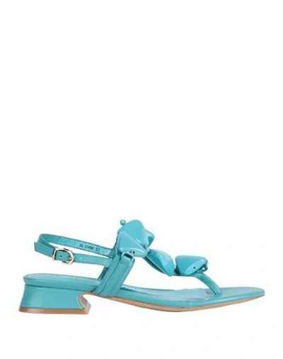 Luciano Barachini Woman Sandals Turquoise Size 8 Leather In Blue