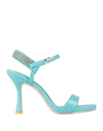 Luciano Barachini Woman Sandals Turquoise Size 9 Leather In Blue