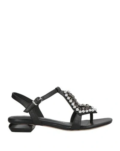 Luciano Barachini Woman Thong Sandal Black Size 6 Leather