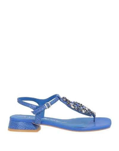 Luciano Barachini Woman Thong Sandal Blue Size 7 Leather