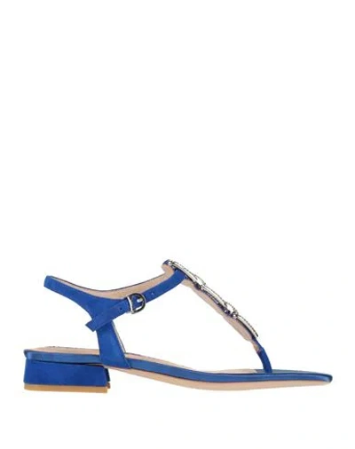 Luciano Barachini Woman Thong Sandal Bright Blue Size 7 Leather In Multi