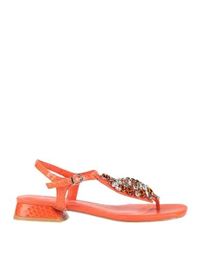 Luciano Barachini Woman Thong Sandal Orange Size 7 Leather