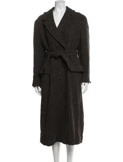 Pre-owned Luciano Barbera Baby Alpaca Tweed Pattern Coat In Brown