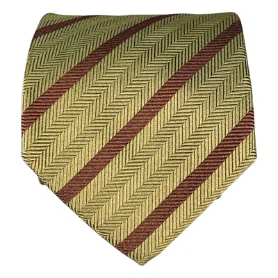 Pre-owned Luciano Barbera Brown Olive Diagonal Stripe Silk Tie