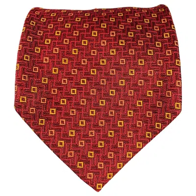 Pre-owned Luciano Barbera Burgundy Red Orange Geometric Jacquard Silk Tie