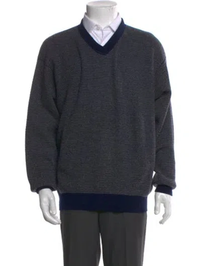 Pre-owned Luciano Barbera Cashmere Colorblock Pattern Pullover In Blue