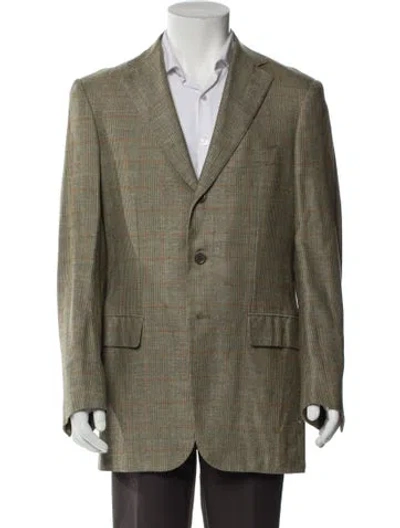 Pre-owned Luciano Barbera Cashmere Plaid Print Blazer In Brown