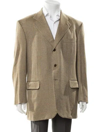 Pre-owned Luciano Barbera Cashmere Plaid Print Blazer In Neutral