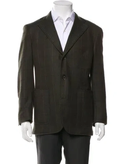Pre-owned Luciano Barbera Cashmere Plaid Print Peacoat In Green