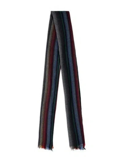 Pre-owned Luciano Barbera Cashmere Striped Scarf In Blue