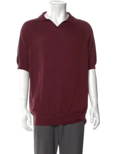 Pre-owned Luciano Barbera Collar Short Sleeve Polo Sweater In Burgundy