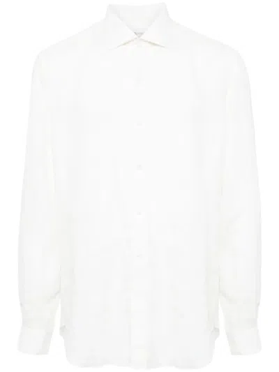 Luciano Barbera Cutaway-collar Linen Shirt In White
