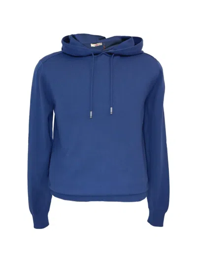 Luciano Barbera Drawstring-hood Knitted Hoodie In Blue