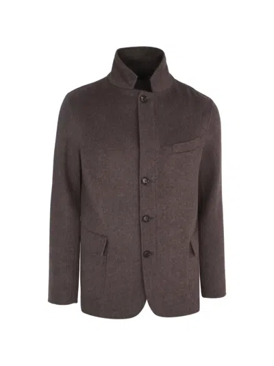 Luciano Barbera High-neck Button-up Jacket In Brown