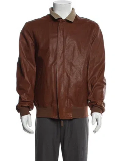 Pre-owned Luciano Barbera Leather Moto Jacket In Brown