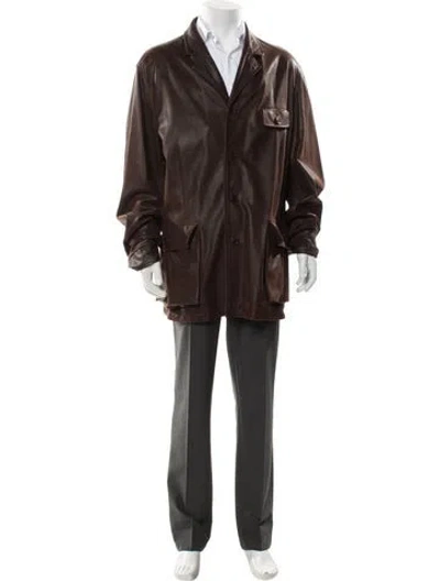 Pre-owned Luciano Barbera Leather Parka In Brown