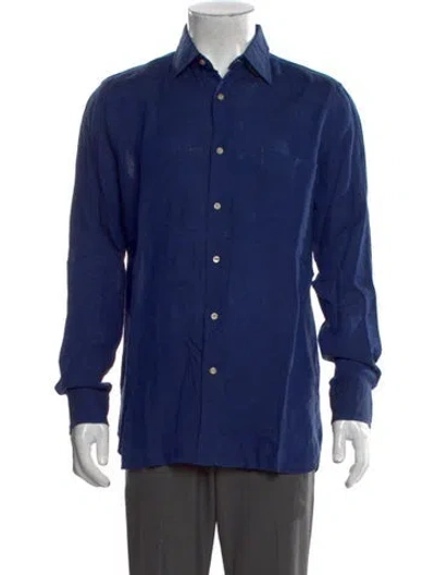 Pre-owned Luciano Barbera Linen Long Sleeve Dress Shirt In Blue
