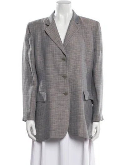 Pre-owned Luciano Barbera Linen Plaid Print Blazer In Gray