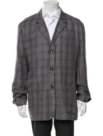 Pre-owned Luciano Barbera Linen Plaid Print Blazer In Gray