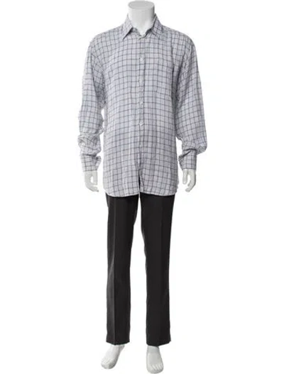 Pre-owned Luciano Barbera Linen Plaid Print Shirt In White