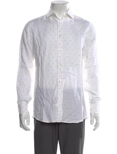 Pre-owned Luciano Barbera Linen Polka Dot Print Shirt In White