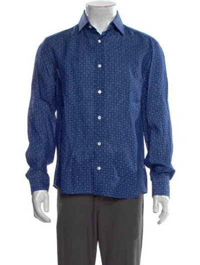 Pre-owned Luciano Barbera Linen Printed Shirt In Blue