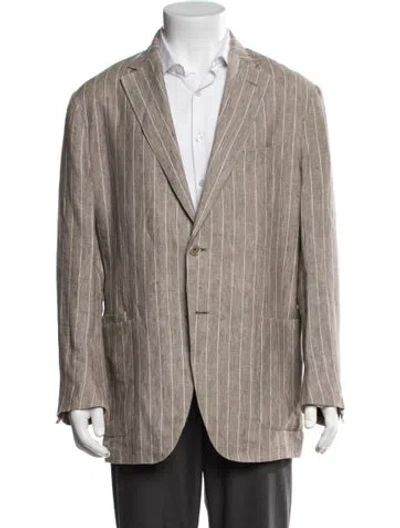 Pre-owned Luciano Barbera Linen Striped Blazer In Grey