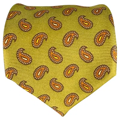 Pre-owned Luciano Barbera Orange Olive Green Paisley Silk Tie