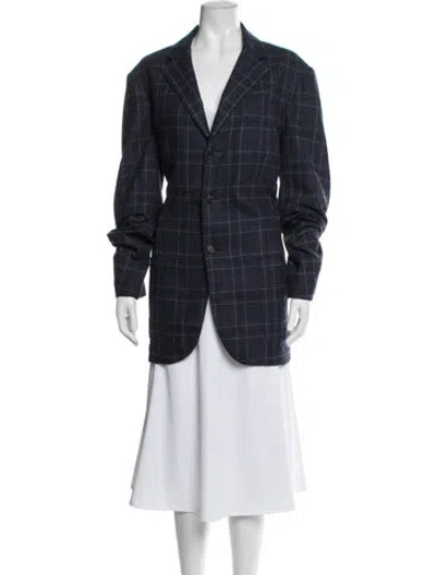 Pre-owned Luciano Barbera Plaid Print Blazer In Blue