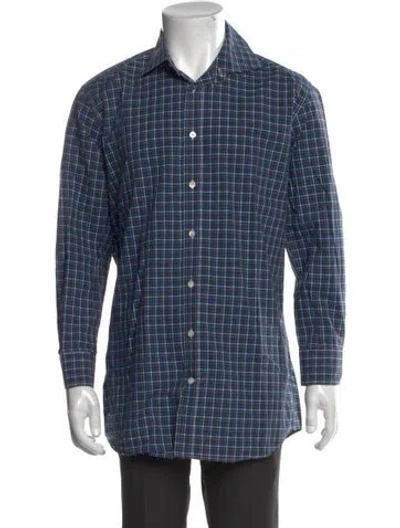 Pre-owned Luciano Barbera Plaid Print Long Sleeve Dress Shirt In Blue