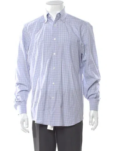 Pre-owned Luciano Barbera Plaid Print Long Sleeve Dress Shirt In Blue