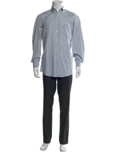 Pre-owned Luciano Barbera Plaid Print Long Sleeve Dress Shirt In Blue