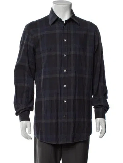 Pre-owned Luciano Barbera Plaid Print Long Sleeve Dress Shirt In Blue