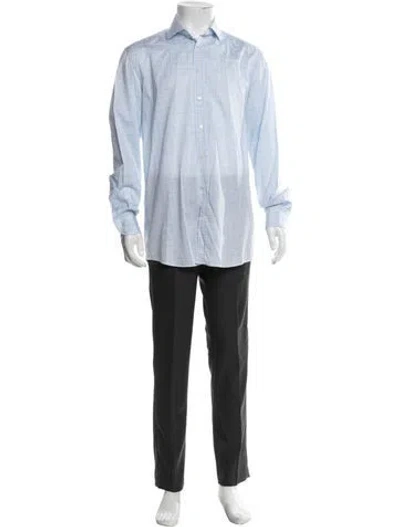 Pre-owned Luciano Barbera Plaid Print Long Sleeve Dress Shirt In Blue