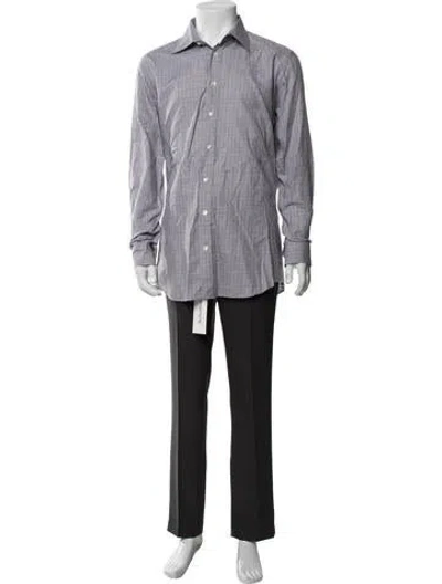 Pre-owned Luciano Barbera Plaid Print Long Sleeve Dress Shirt In Blue