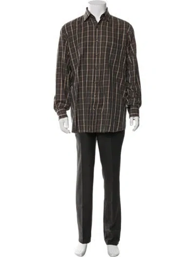 Pre-owned Luciano Barbera Plaid Print Long Sleeve Dress Shirt In Brown