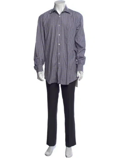 Pre-owned Luciano Barbera Plaid Print Long Sleeve Dress Shirt In Grey