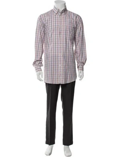 Pre-owned Luciano Barbera Plaid Print Long Sleeve Dress Shirt In Orange